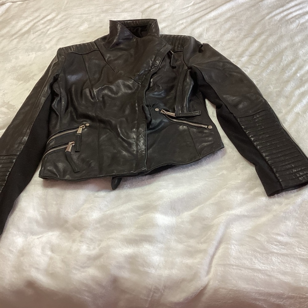 FLAWED DIY BCBGeneration Genuine Leather Moto Jacket S